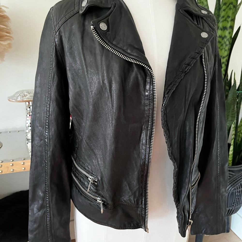 Mauritius (purchased online from Free People) Black Leather Zoey Fringe Jacket - Picture 3 of 14